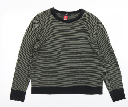 Lost Womens Green Crew Neck Striped Cotton Pullover Jumper Size XL