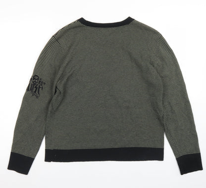 Lost Womens Green Crew Neck Striped Cotton Pullover Jumper Size XL