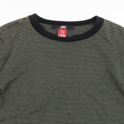 Lost Womens Green Crew Neck Striped Cotton Pullover Jumper Size XL