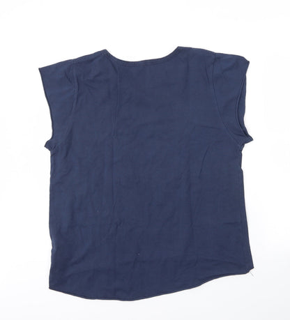 Studio Womens Blue  Cotton Basic Blouse Size M Round Neck