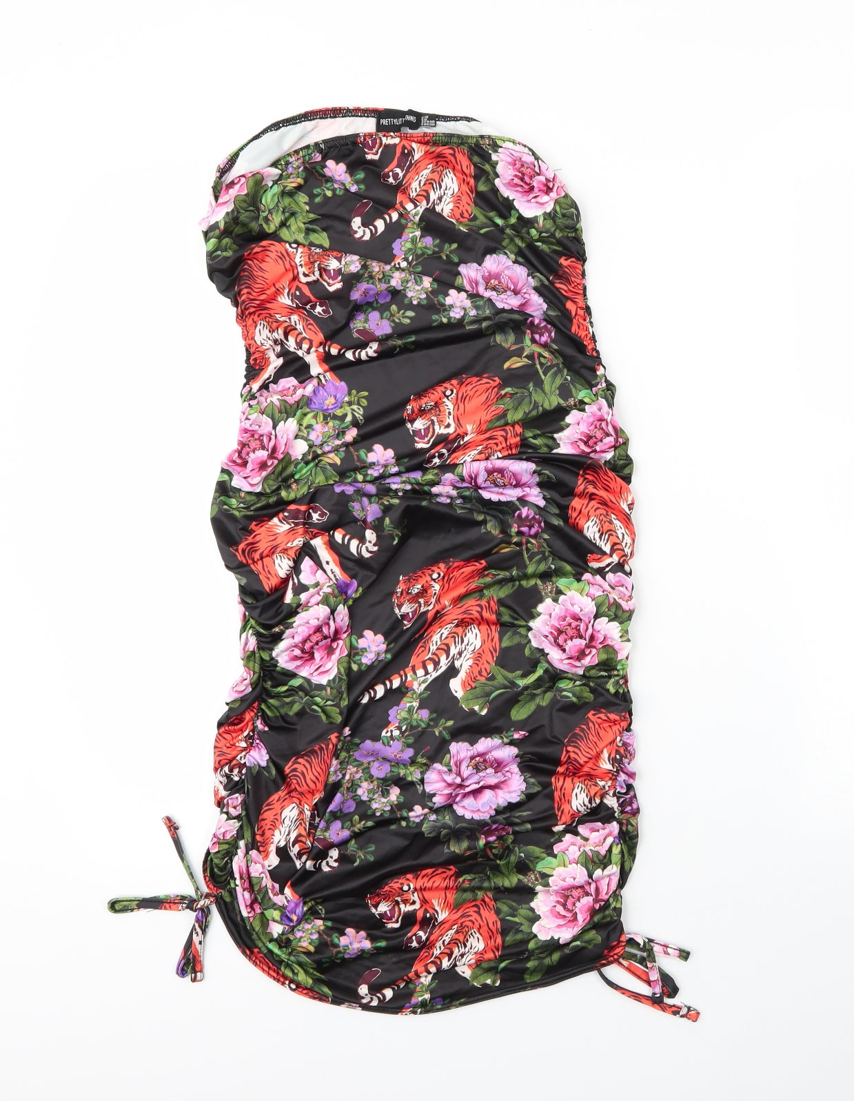 PRETTYLITTLETHING Womens Black Floral Polyester Bodycon  Size 12  One Shoulder