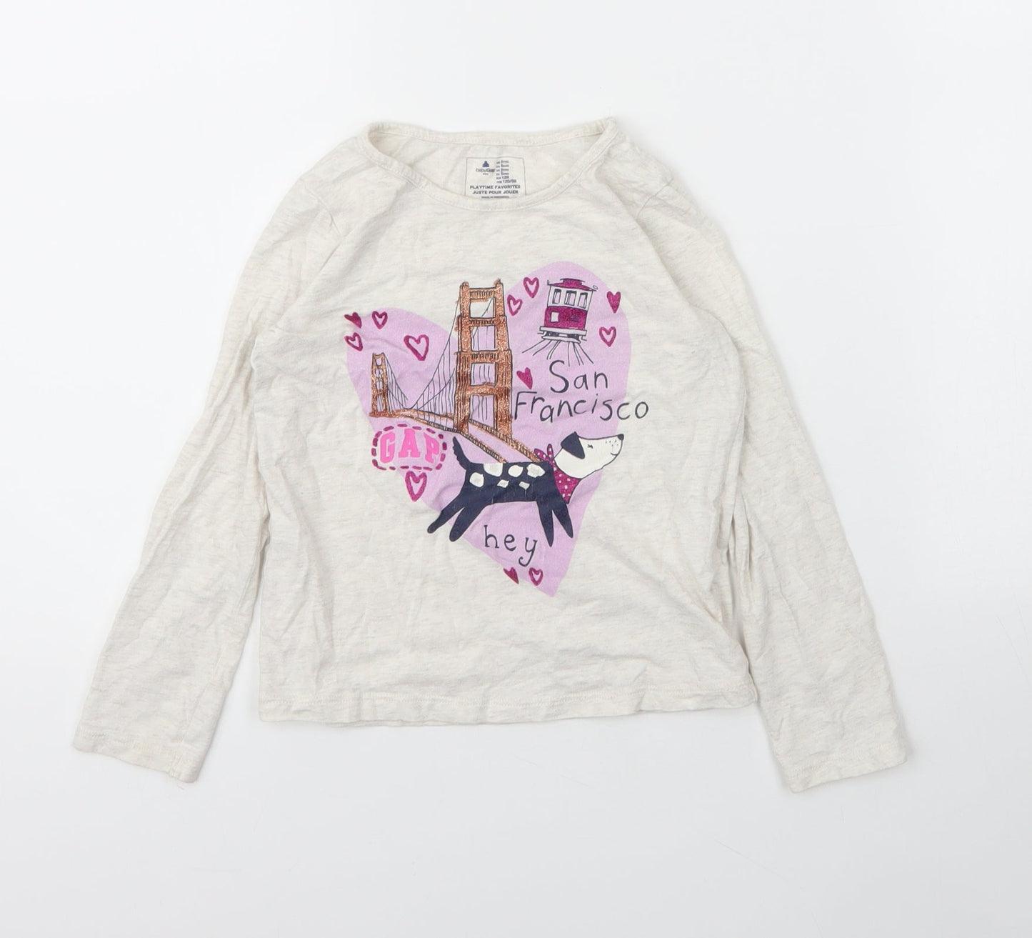 Gap Girls Beige  Cotton Basic T-Shirt Size 5 Years Round Neck
