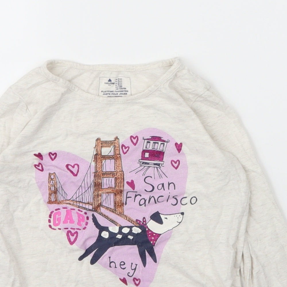 Gap Girls Beige  Cotton Basic T-Shirt Size 5 Years Round Neck