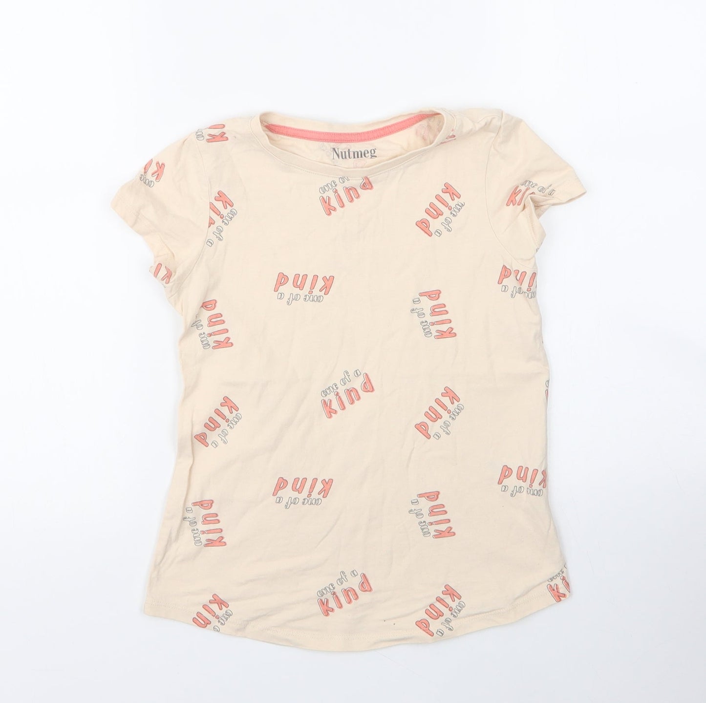Nutmeg Girls Beige  Cotton Basic T-Shirt Size 9 Years Round Neck