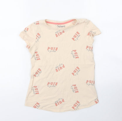 Nutmeg Girls Beige  Cotton Basic T-Shirt Size 9 Years Round Neck