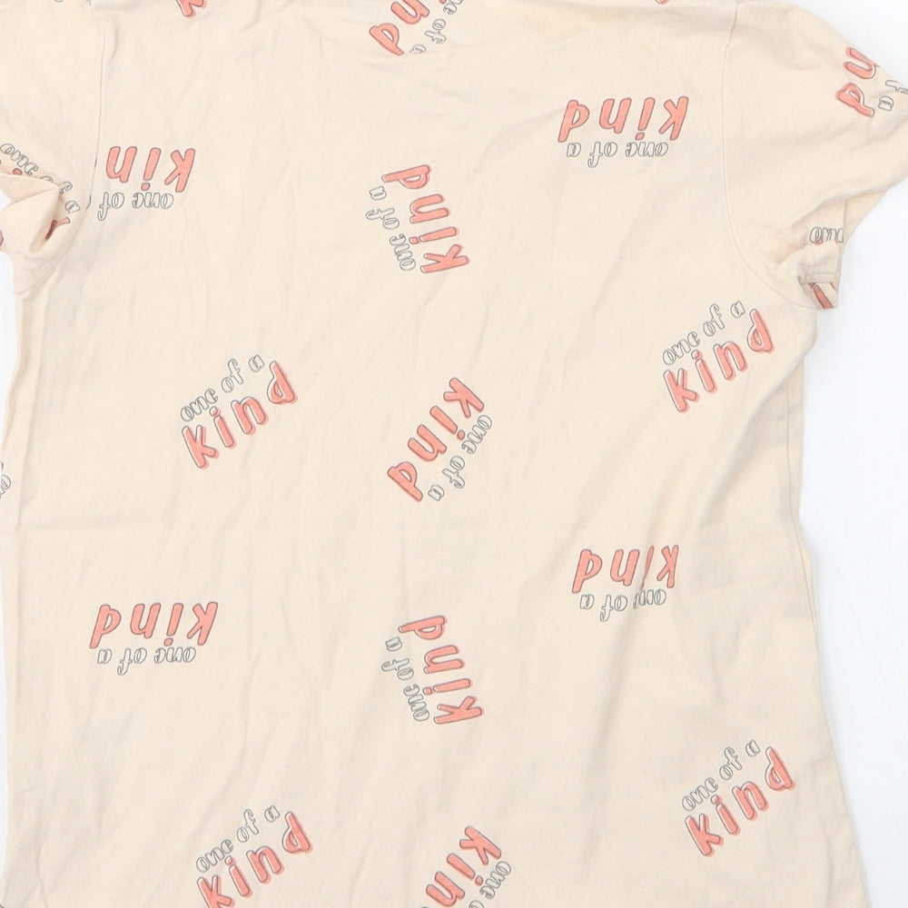 Nutmeg Girls Beige  Cotton Basic T-Shirt Size 9 Years Round Neck
