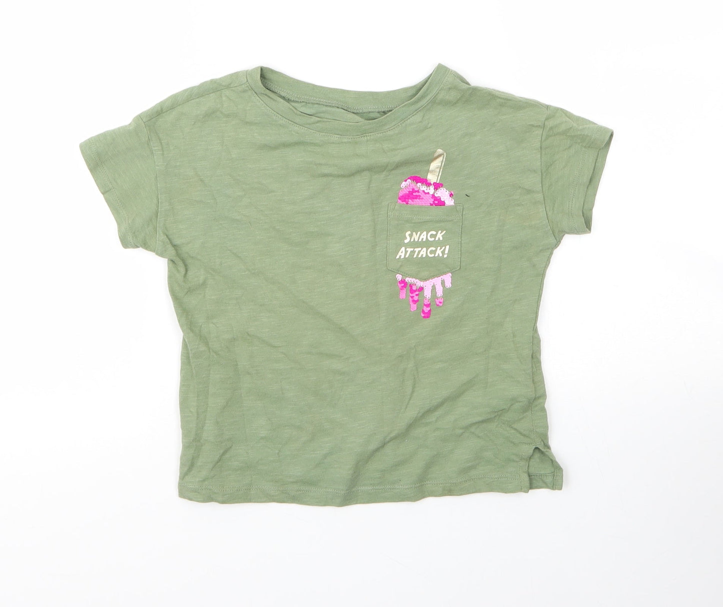Gap Girls Green  Cotton Basic T-Shirt Size 4 Years Round Neck