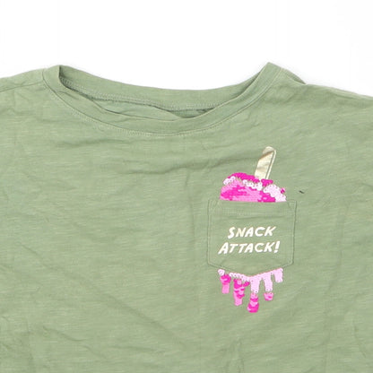 Gap Girls Green  Cotton Basic T-Shirt Size 4 Years Round Neck