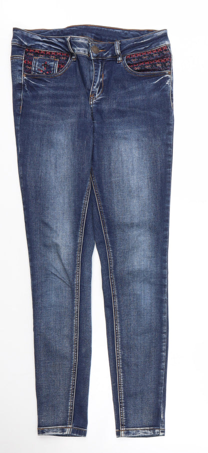 George Womens Blue Floral Cotton Skinny Jeans Size 10 L28 in Regular Zip