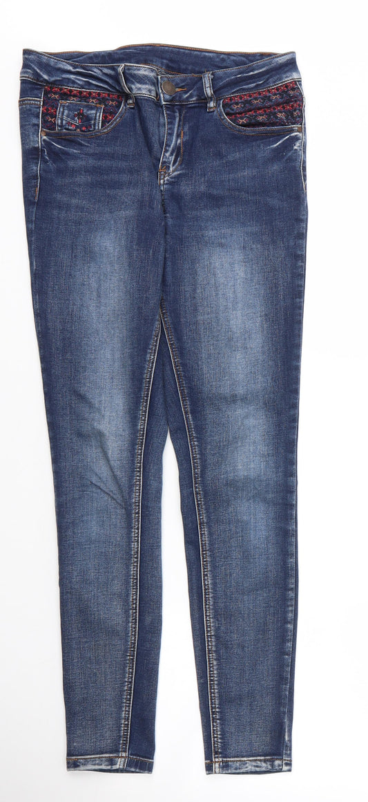 George Womens Blue Floral Cotton Skinny Jeans Size 10 L28 in Regular Zip