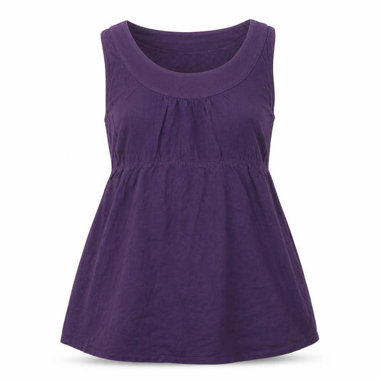 Front view of JoJo Maman Bébé women’s purple cotton tunic blouse, size S, round neck