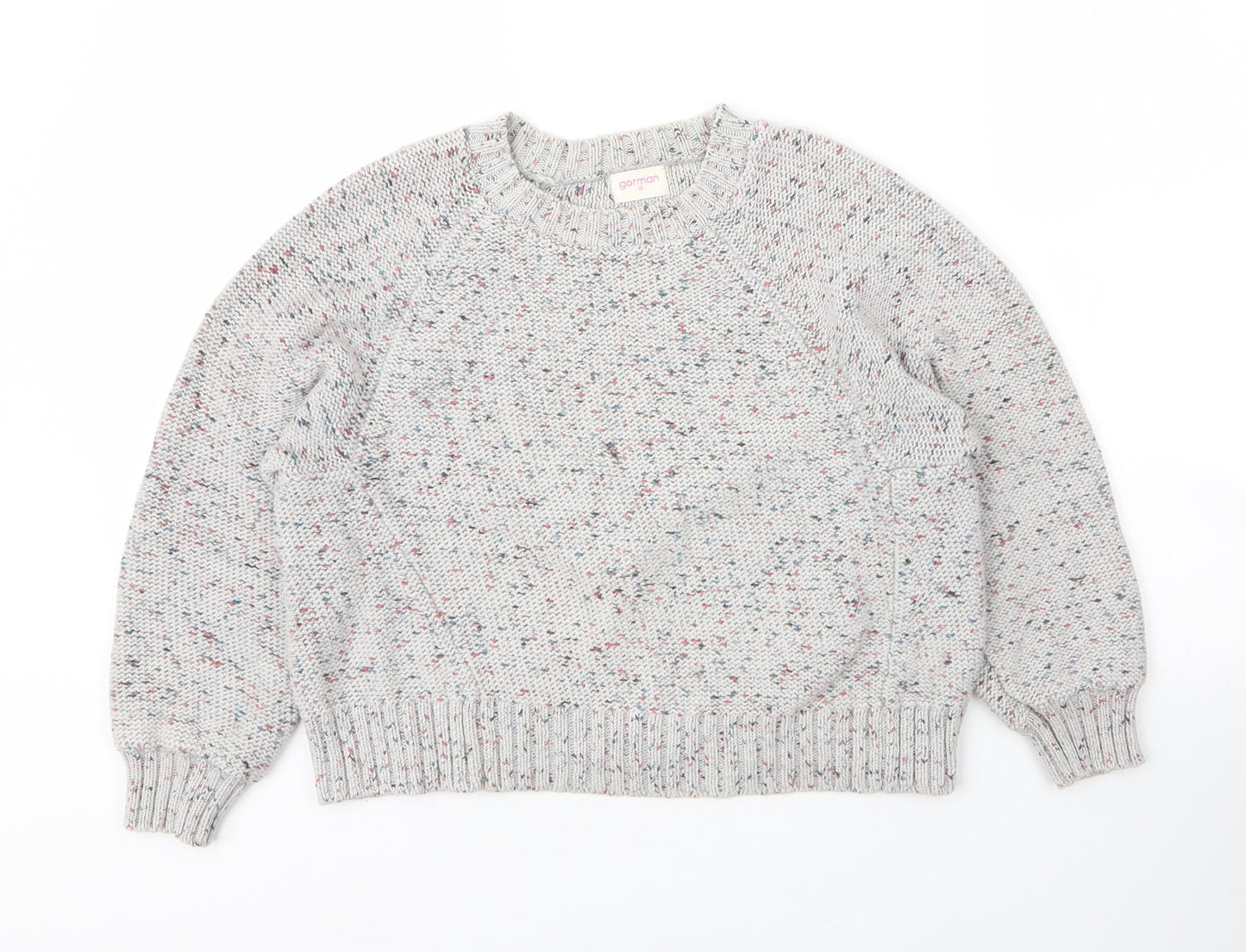 Gormon Womens Grey Round Neck  Cotton Pullover Jumper Size 10