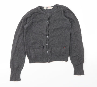 H&M Girls Grey Round Neck  Cotton Cardigan Jumper Size 5 Years  Button