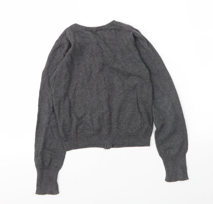 H&M Girls Grey Round Neck  Cotton Cardigan Jumper Size 5 Years  Button