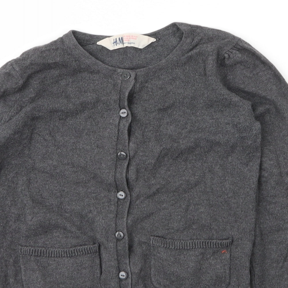 H&M Girls Grey Round Neck  Cotton Cardigan Jumper Size 5 Years  Button
