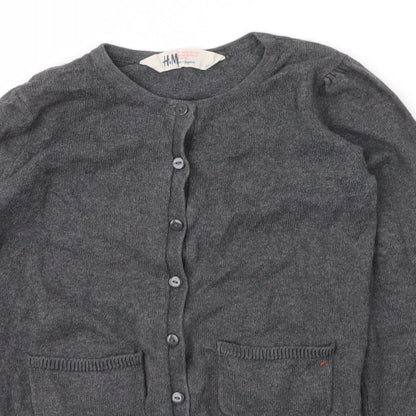 H&M Girls Grey Round Neck  Cotton Cardigan Jumper Size 5 Years  Button