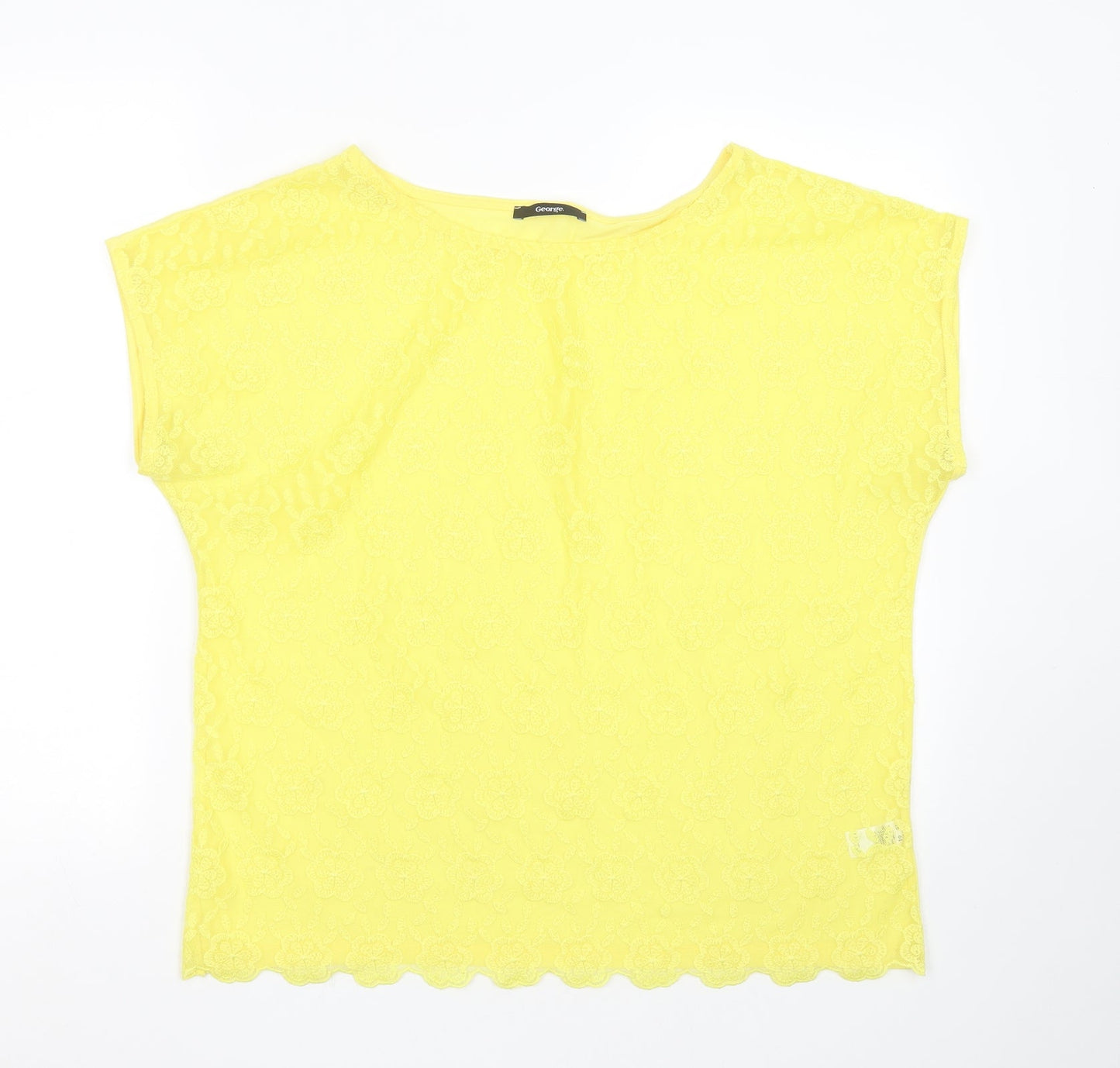 George Womens Yellow Floral Polyester Basic T-Shirt Size 16 Round Neck