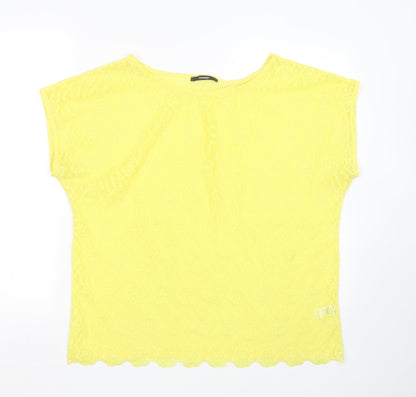 George Womens Yellow Floral Polyester Basic T-Shirt Size 16 Round Neck