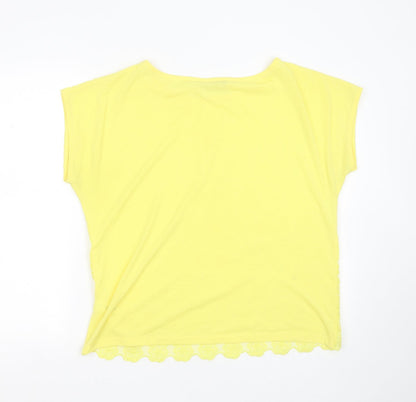 George Womens Yellow Floral Polyester Basic T-Shirt Size 16 Round Neck