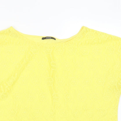 George Womens Yellow Floral Polyester Basic T-Shirt Size 16 Round Neck