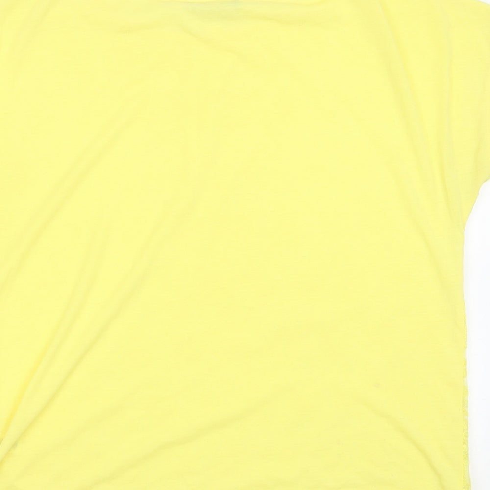 George Womens Yellow Floral Polyester Basic T-Shirt Size 16 Round Neck