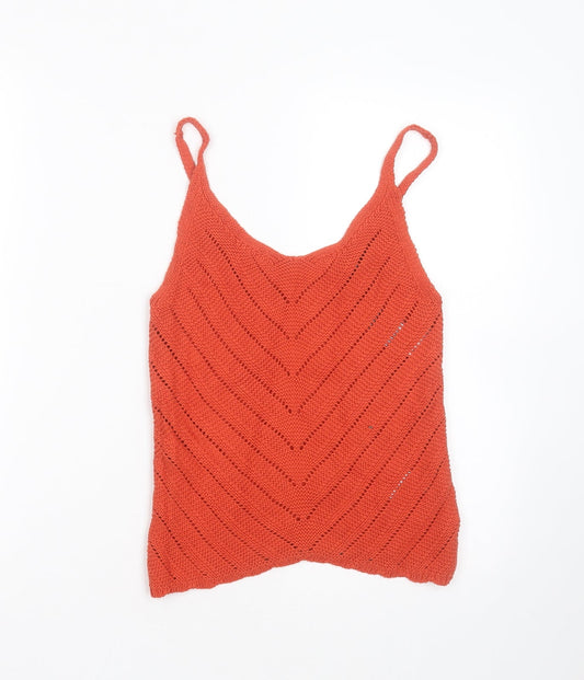 Primark Womens Orange Round Neck Striped Cotton Pullover Jumper Size XS