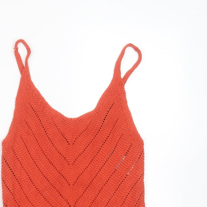 Primark Womens Orange Round Neck Striped Cotton Pullover Jumper Size XS