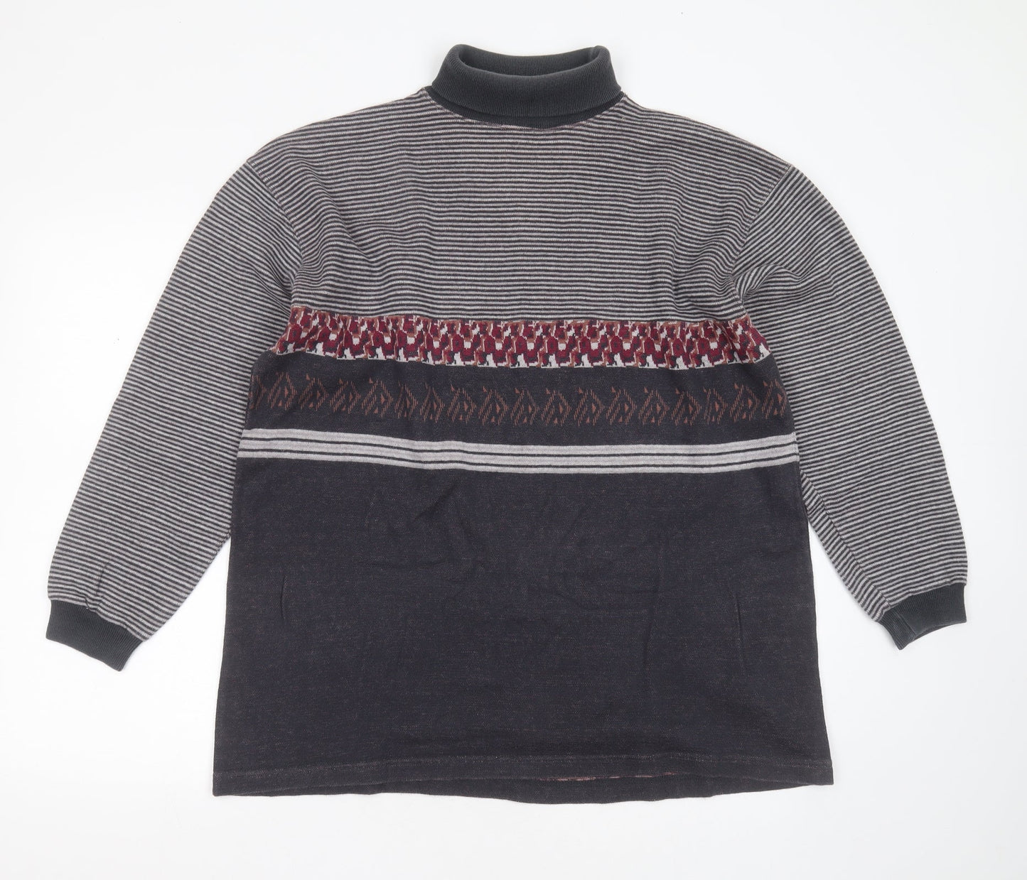 Blue Harbour Womens Grey Roll Neck Geometric Cotton Pullover Jumper Size M