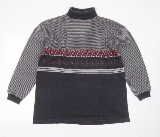 Blue Harbour Womens Grey Roll Neck Geometric Cotton Pullover Jumper Size M