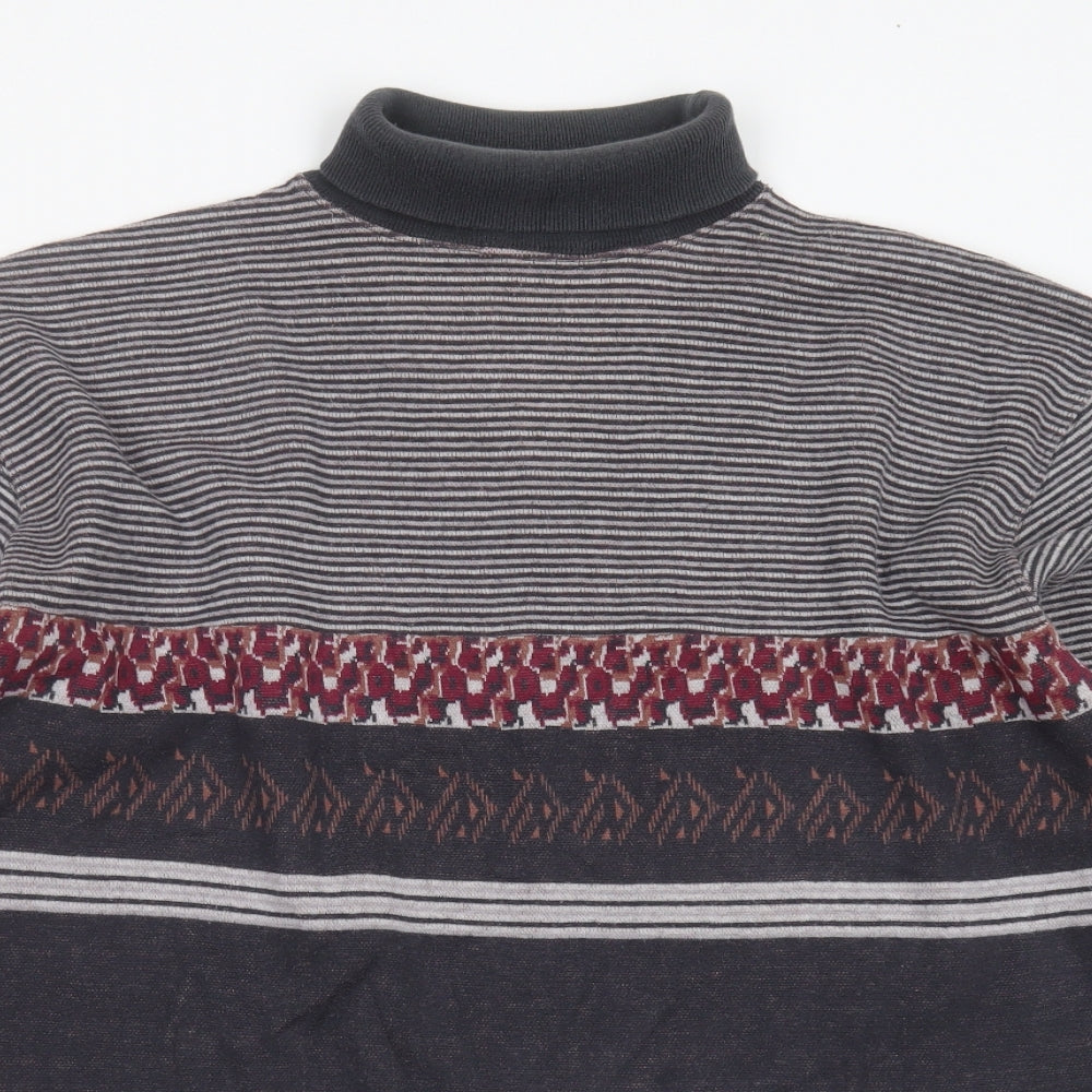 Blue Harbour Womens Grey Roll Neck Geometric Cotton Pullover Jumper Size M