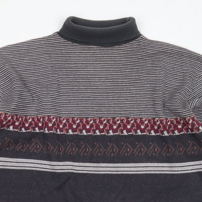 Blue Harbour Womens Grey Roll Neck Geometric Cotton Pullover Jumper Size M