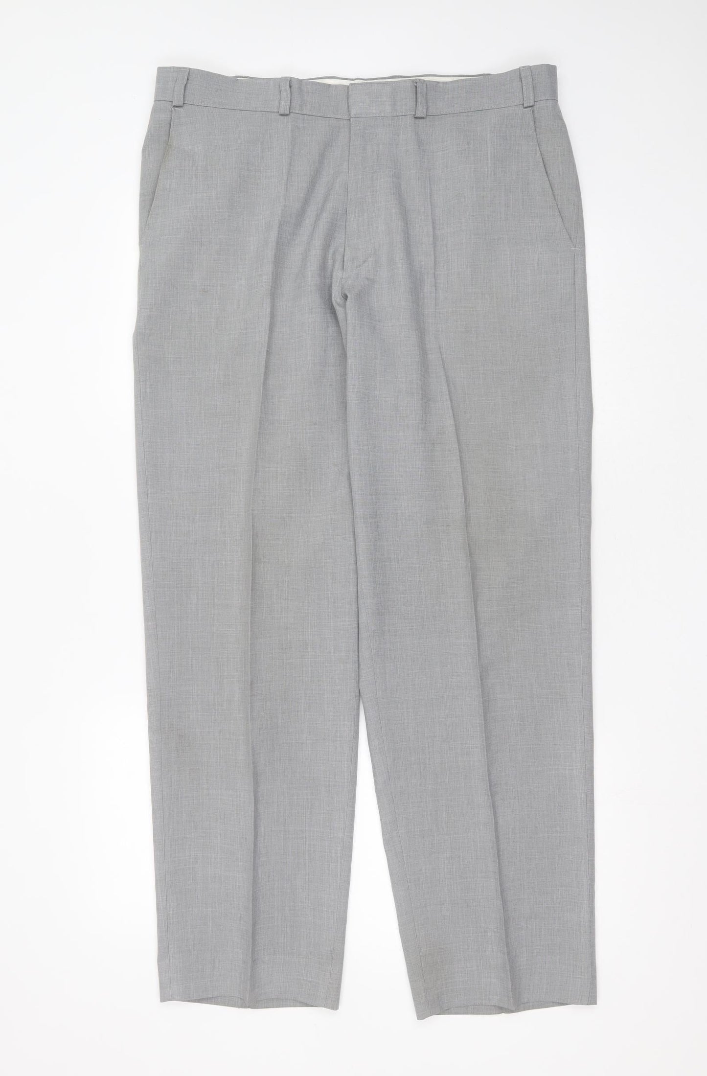 Marks and Spencer Mens Grey  Polyester Trousers  Size 36 in L31 in Regular Zip