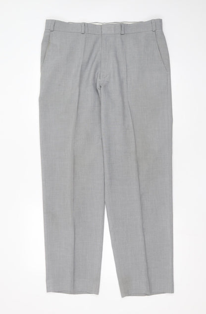 Marks and Spencer Mens Grey  Polyester Trousers  Size 36 in L31 in Regular Zip
