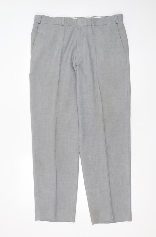 Marks and Spencer Mens Grey  Polyester Trousers  Size 36 in L31 in Regular Zip