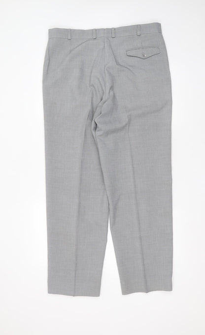 Marks and Spencer Mens Grey  Polyester Trousers  Size 36 in L31 in Regular Zip
