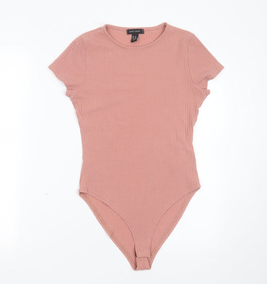 New Look Womens Pink Striped Polyester Bodysuit One-Piece Size 10