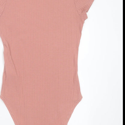 New Look Womens Pink Striped Polyester Bodysuit One-Piece Size 10