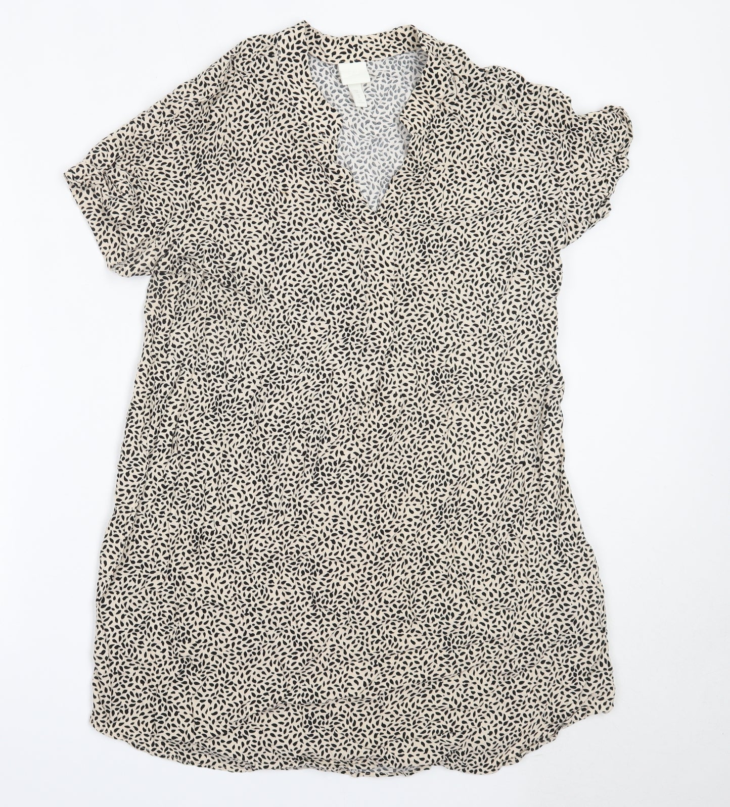 H&M Womens Ivory Animal Print Viscose Mini  Size 10  V-Neck