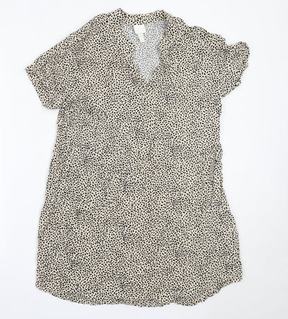 H&M Womens Ivory Animal Print Viscose Mini  Size 10  V-Neck