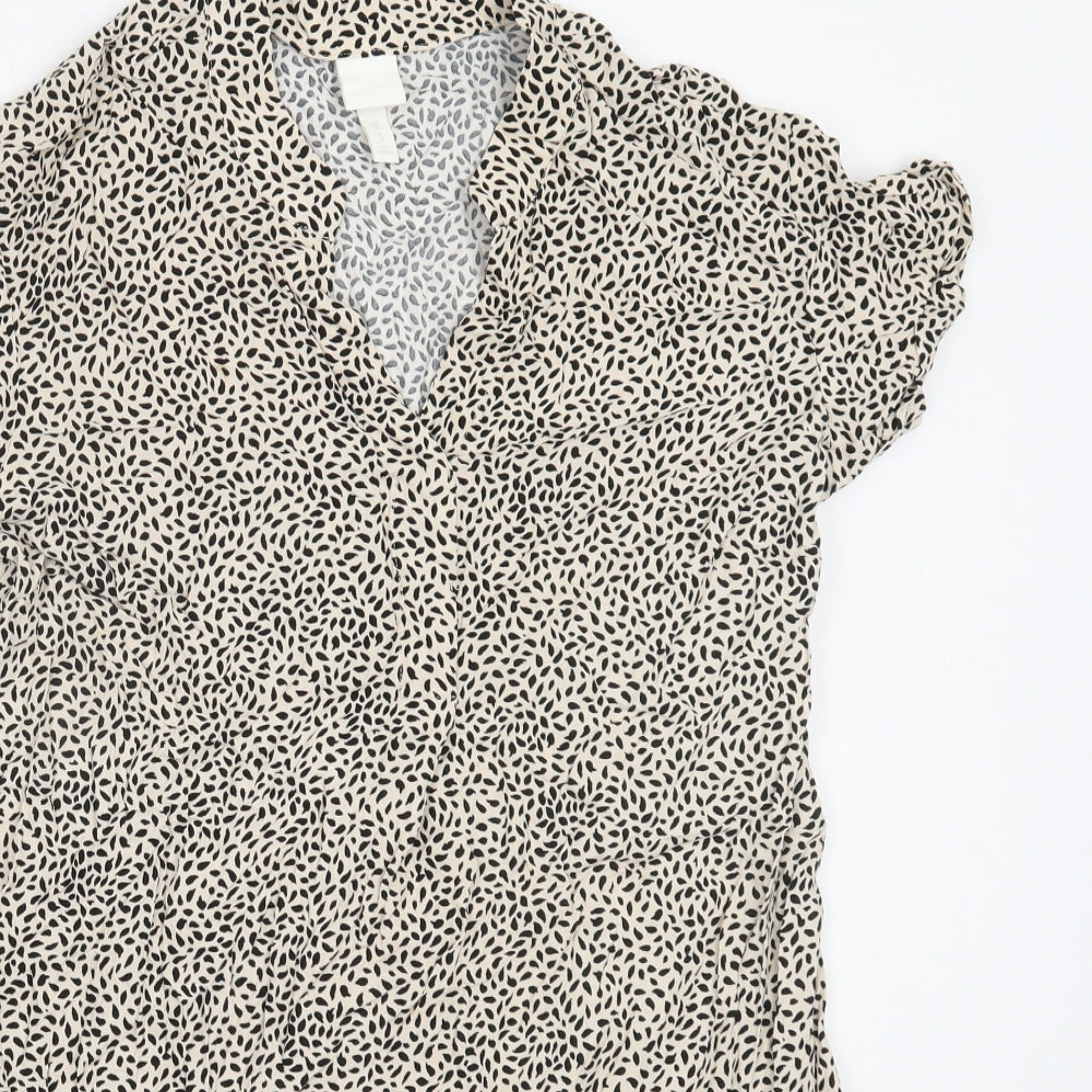 H&M Womens Ivory Animal Print Viscose Mini  Size 10  V-Neck