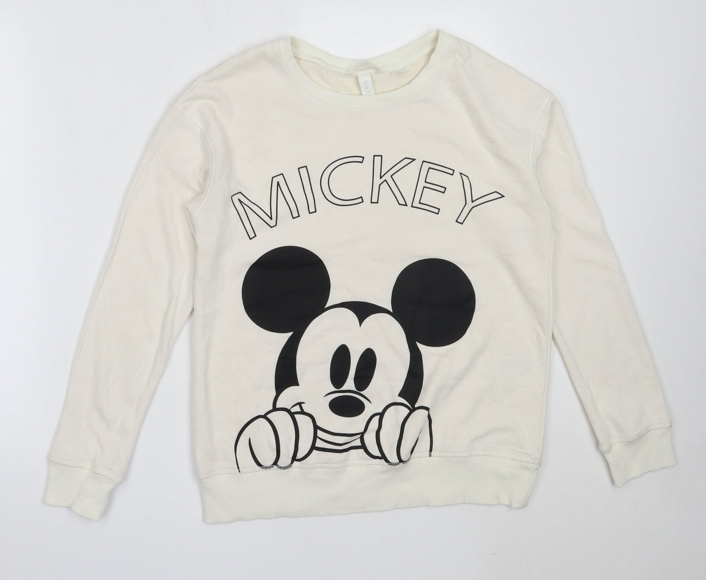 H&M Womens Ivory  Cotton Pullover Sweatshirt Size XS   - mickey mouse