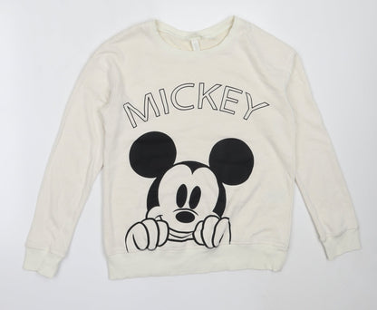 H&M Womens Ivory  Cotton Pullover Sweatshirt Size XS   - mickey mouse