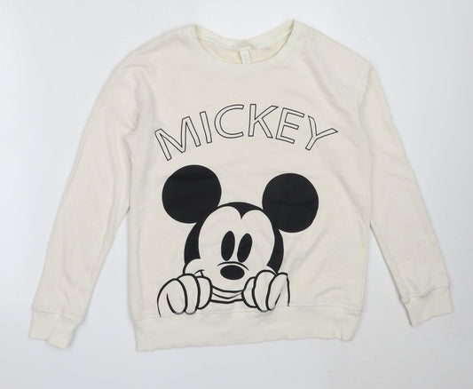 H&M Womens Ivory  Cotton Pullover Sweatshirt Size XS   - mickey mouse