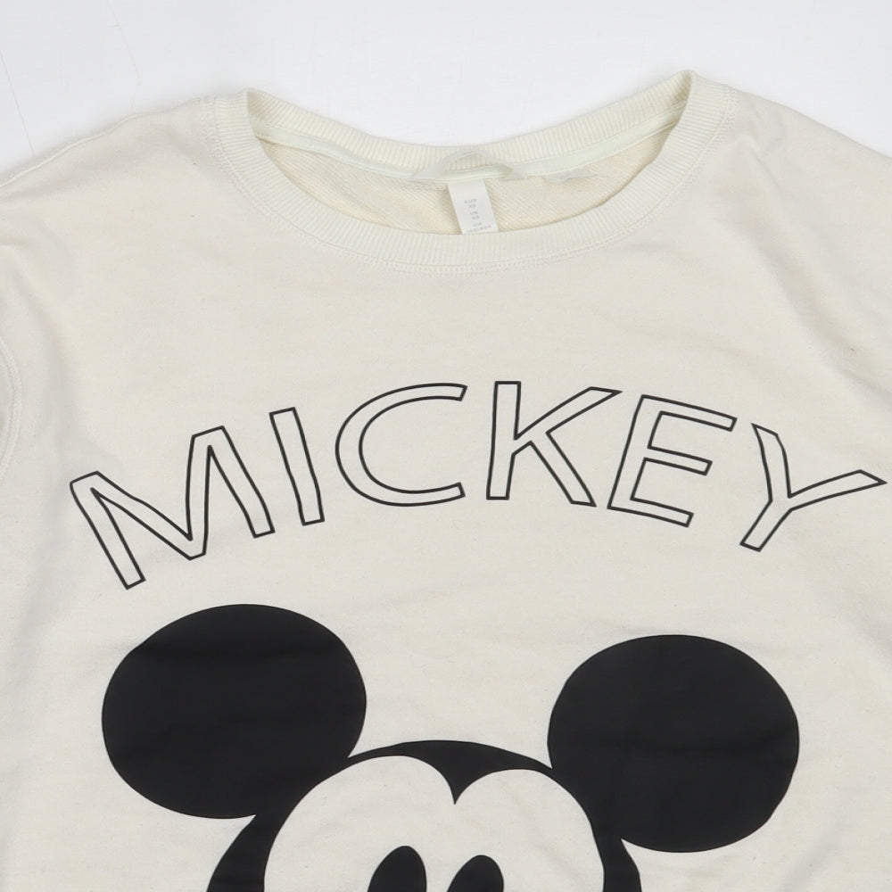 H&M Womens Ivory  Cotton Pullover Sweatshirt Size XS   - mickey mouse