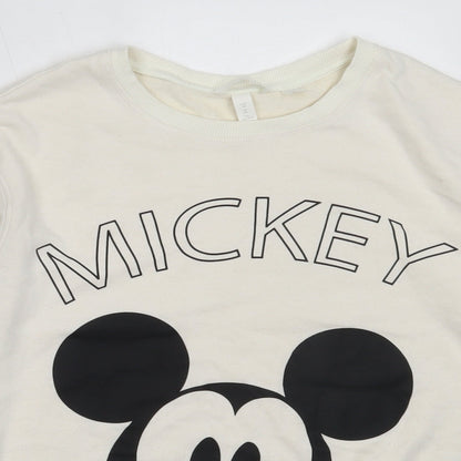 H&M Womens Ivory  Cotton Pullover Sweatshirt Size XS   - mickey mouse
