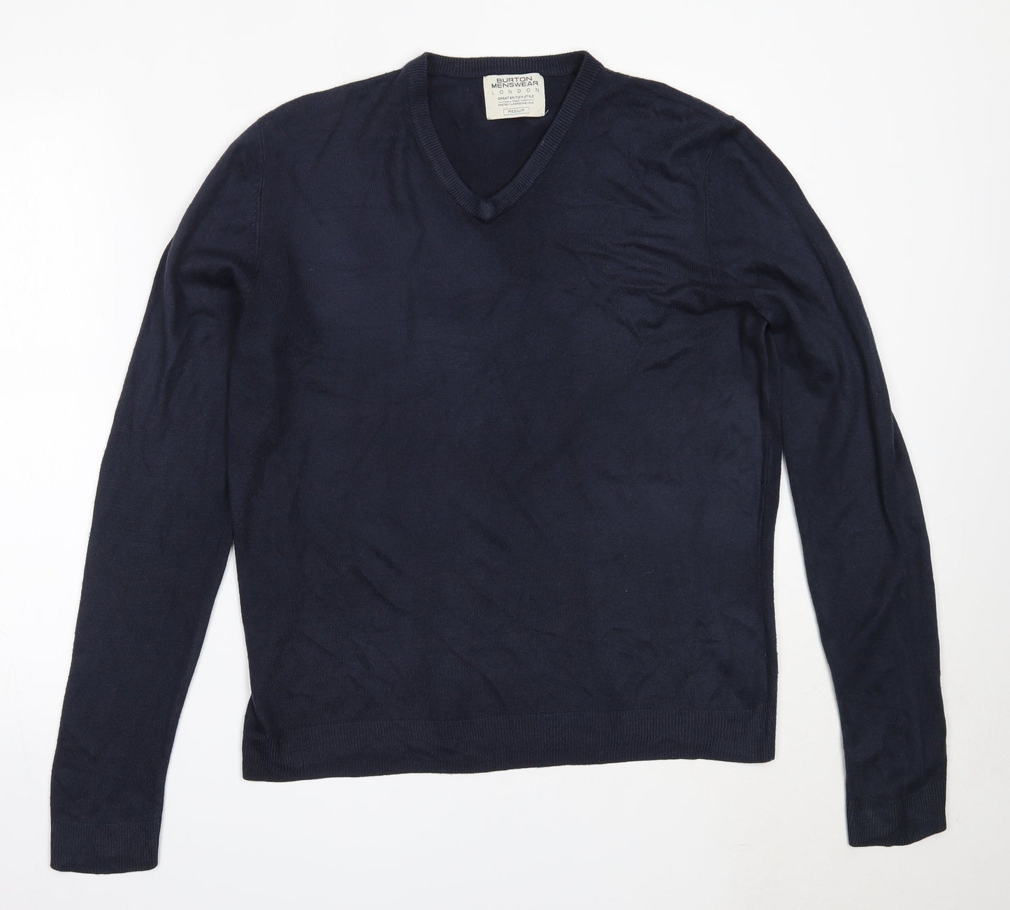 Burton Mens Blue V-Neck  Acrylic Pullover Jumper Size M