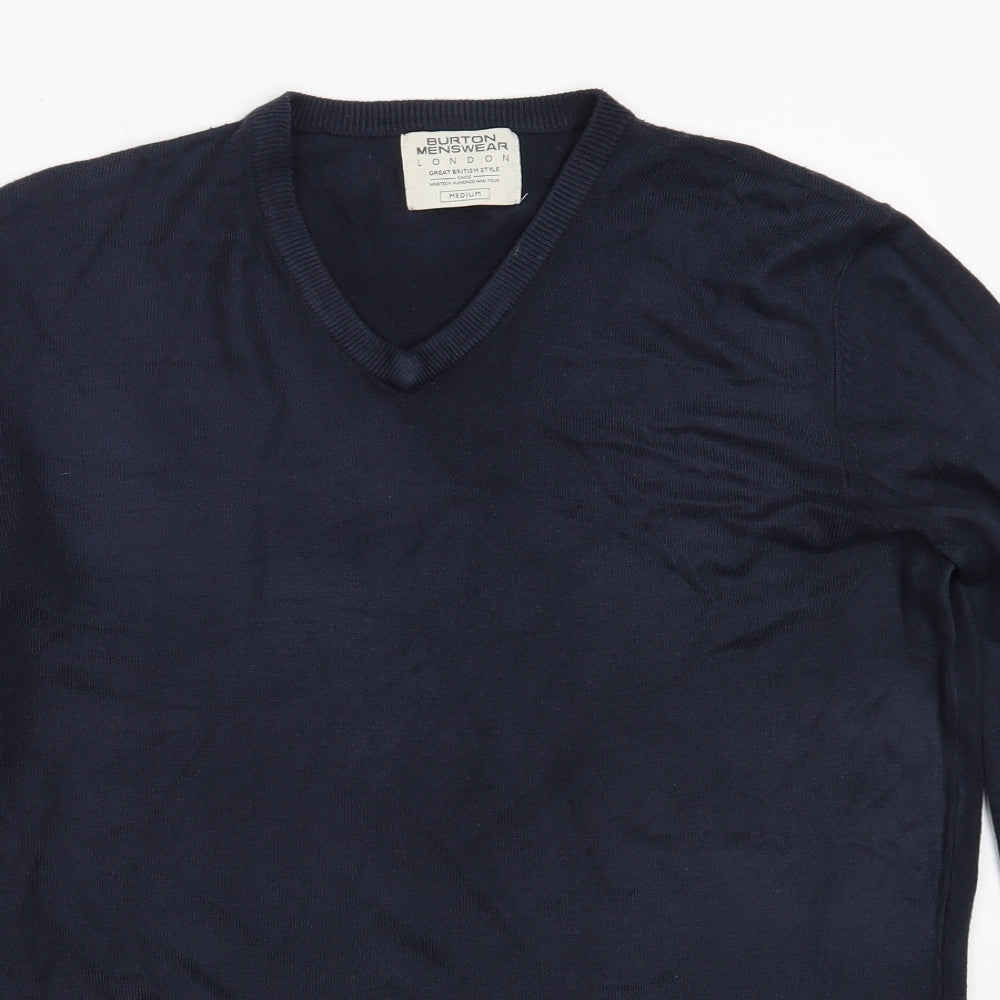 Burton Mens Blue V-Neck  Acrylic Pullover Jumper Size M