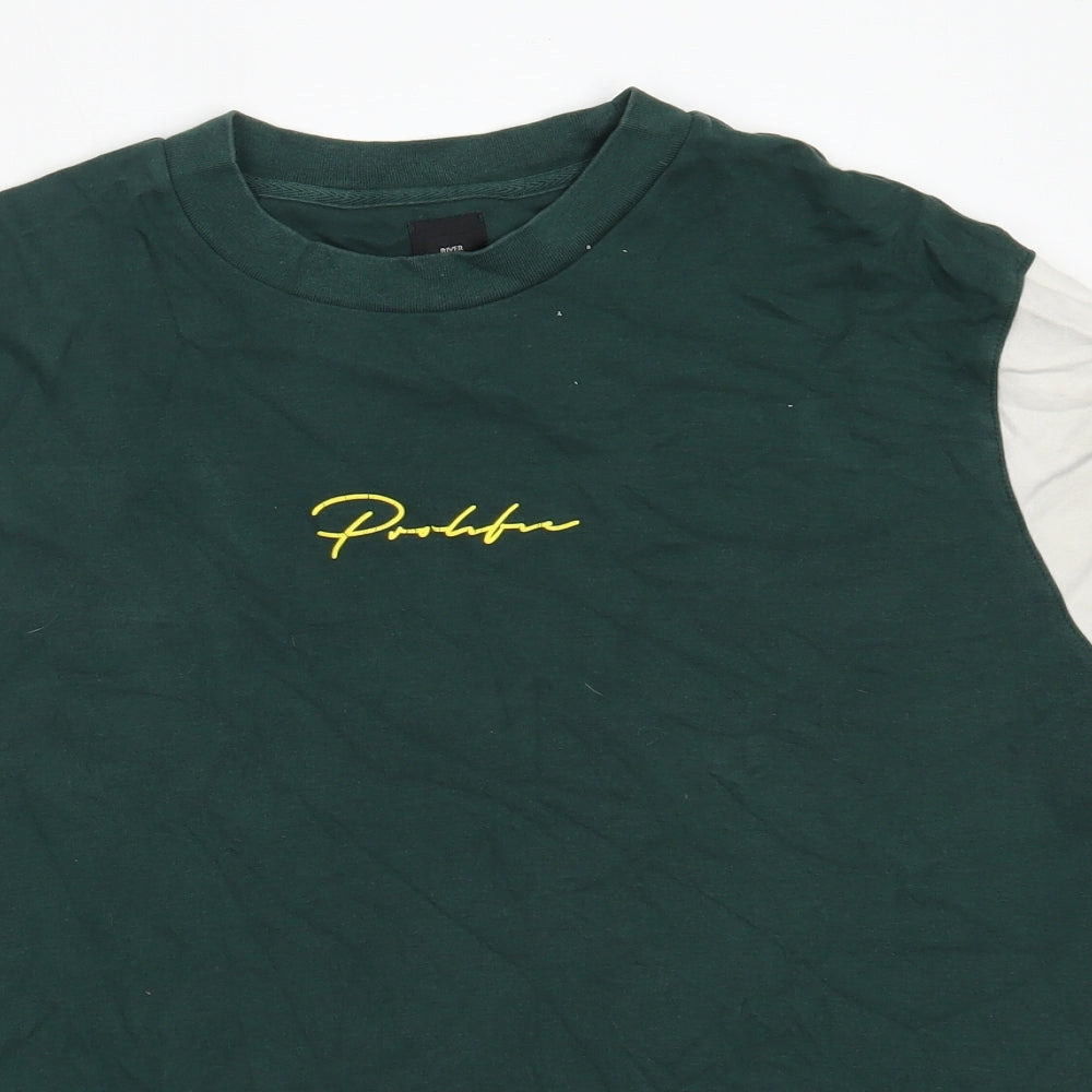 River Island Girls Green  Cotton Basic T-Shirt Size XL Round Neck