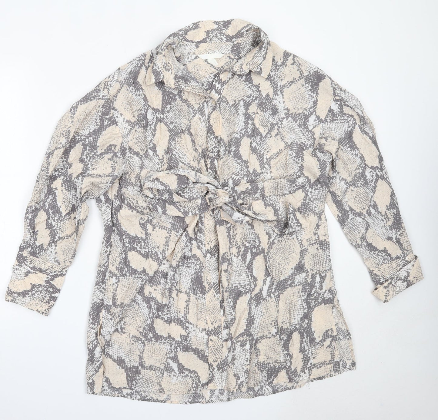 Womens UK Size M H&M Beige Basic Button-Up