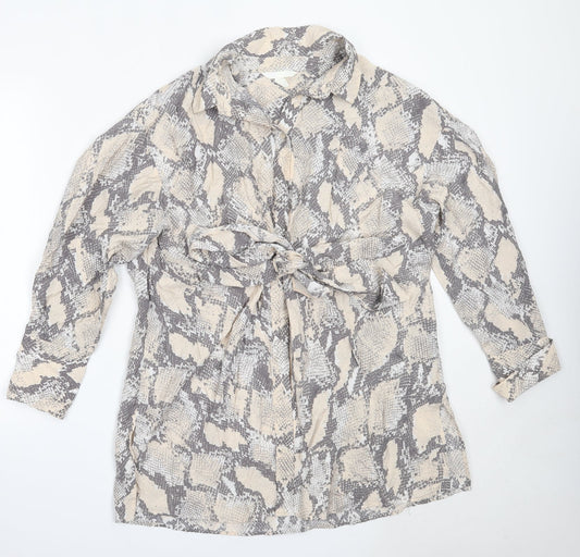 Womens UK Size M H&M Beige Basic Button-Up